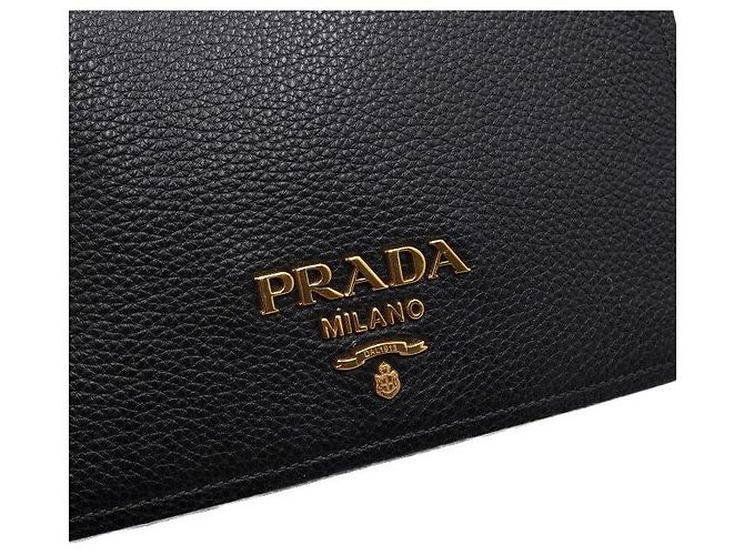 Prada Borsa a tracolla in pelle nera con patta e logo dorato Nero - vista 11