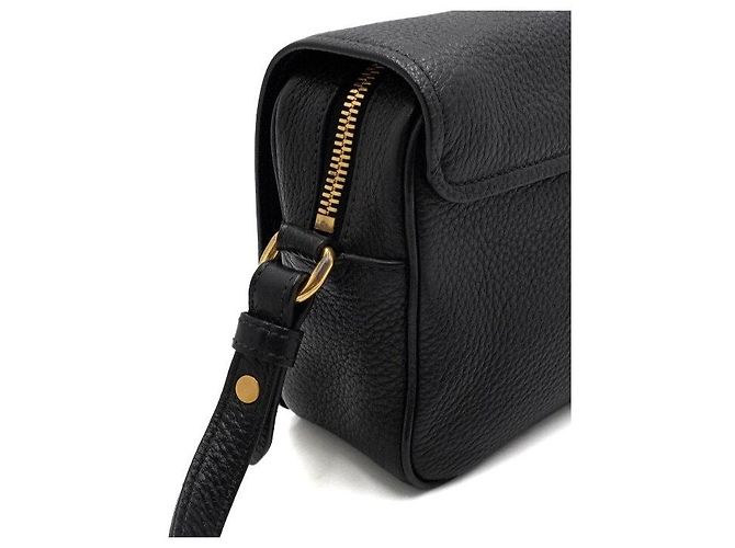 Prada Borsa a tracolla in pelle nera con patta e logo dorato Nero - vista 12