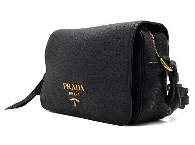 Prada Borsa a tracolla in pelle nera con patta e logo dorato Nero - vista 2