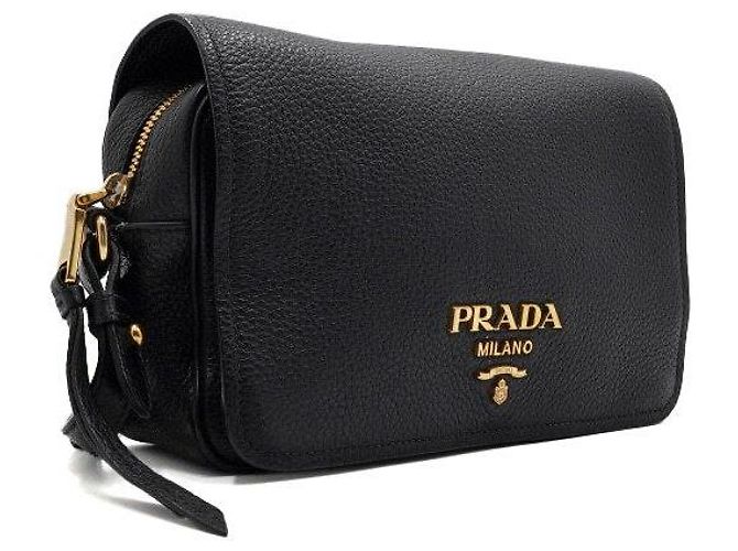 Prada Borsa a tracolla in pelle nera con patta e logo dorato Nero - vista 3