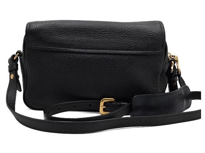 Prada Borsa a tracolla in pelle nera con patta e logo dorato Nero - vista 4