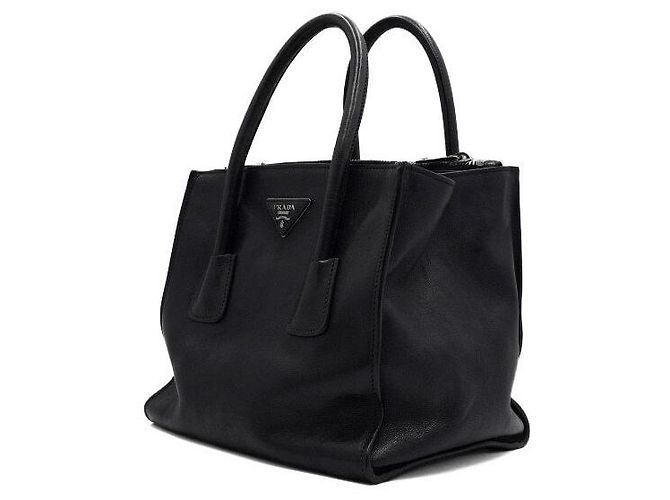 Prada Tote e borsa a tracolla in vitello laccato nero - vista 2
