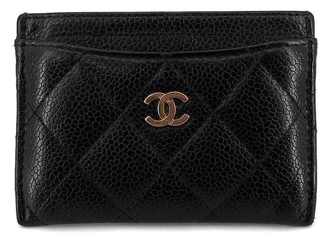Chanel Klassischer Caviar Kartenhalter vergoldet mit Kartenfächern Schwarz - Ansicht 2