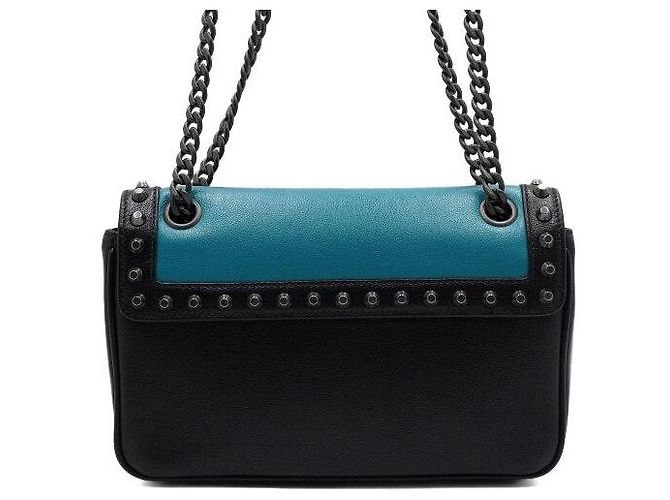 Prada Borsa a tracolla e crossbody Grace in pelle di vitello con borchie e patta nera con catena logo Blu - vista 4