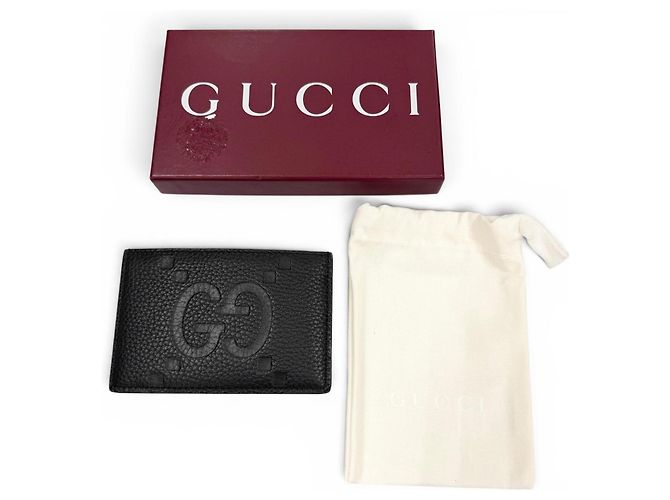 Gucci Black Grain Leather Maxi GG Card Case - view 2