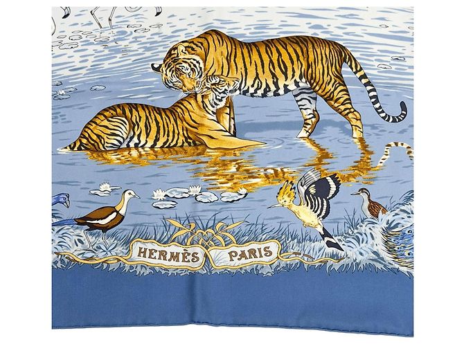 Hermès Hermes La Trêve de L'Eau Seidentuch Blau Mehrfarben - Ansicht 8