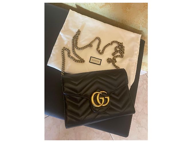 Gucci Marmont Borsa a Tracolla in Pelle Nera Nero - vista 2