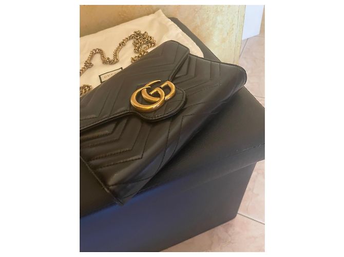 Gucci Marmont Borsa a Tracolla in Pelle Nera Nero - vista 3