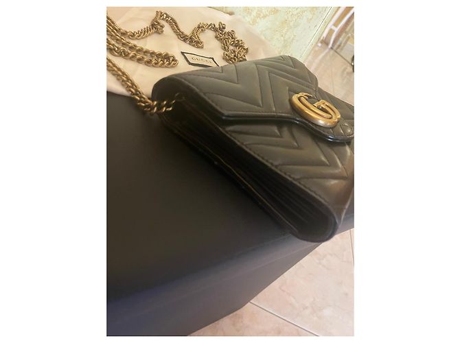 Gucci Marmont Borsa a Tracolla in Pelle Nera Nero - vista 4