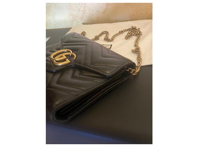 Gucci Marmont Borsa a Tracolla in Pelle Nera Nero - vista 5