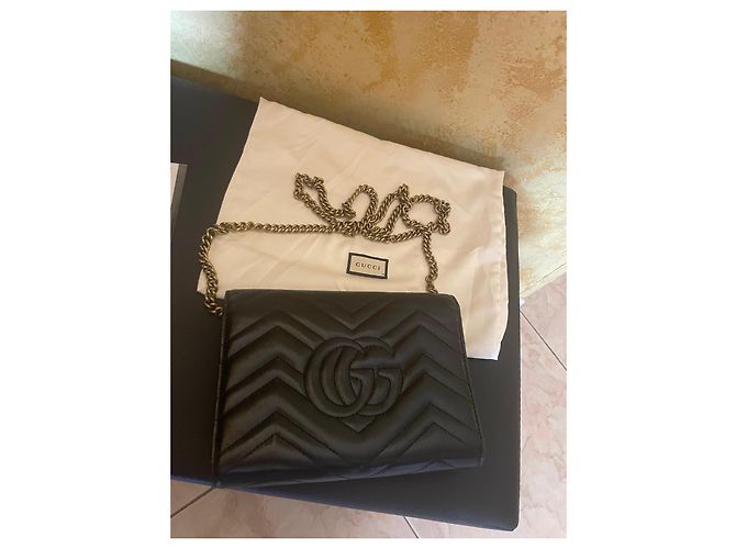 Gucci Marmont Borsa a Tracolla in Pelle Nera Nero - vista 7