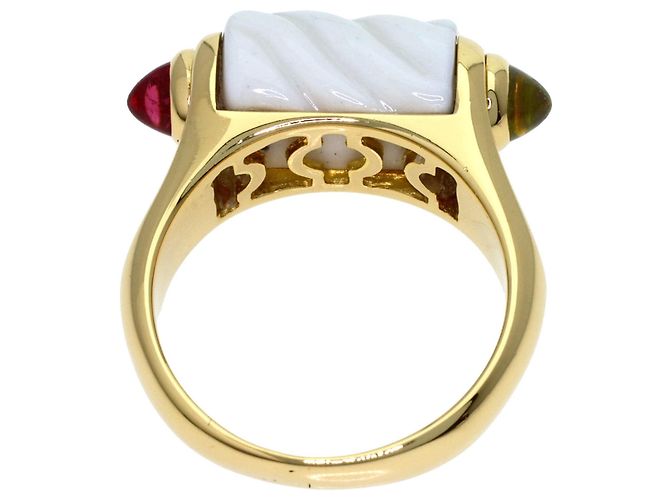 Bulgari Anello Bvlgari Tronchetto in peridoto e tormalina rosa, oro giallo 18K - vista 4