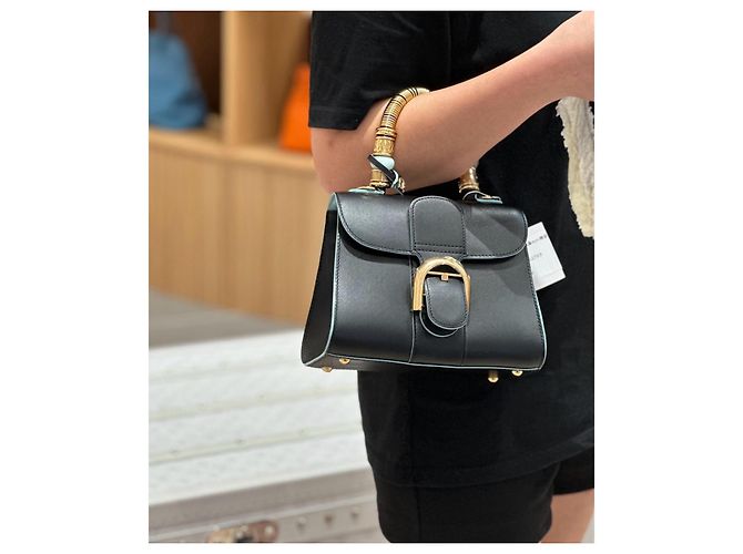 Borsa Delvaux Tempete Mini in pelle nera con bordi azzurro chiaro Nero Blu chiaro - vista 10