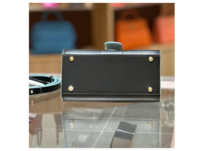 Borsa Delvaux Tempete Mini in pelle nera con bordi azzurro chiaro Nero Blu chiaro - vista 4