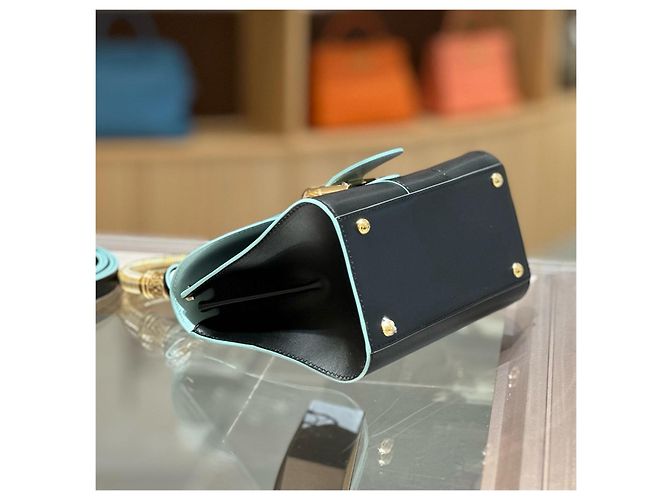 Borsa Delvaux Tempete Mini in pelle nera con bordi azzurro chiaro Nero Blu chiaro - vista 5
