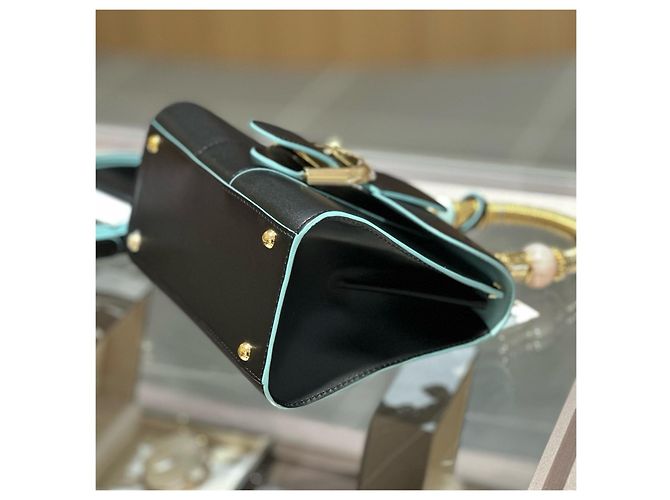 Borsa Delvaux Tempete Mini in pelle nera con bordi azzurro chiaro Nero Blu chiaro - vista 6