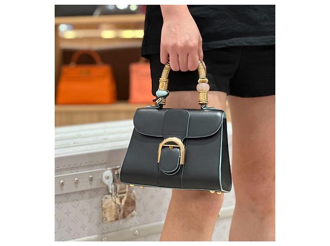 Borsa Delvaux Tempete Mini in pelle nera con bordi azzurro chiaro Nero Blu chiaro - vista 9