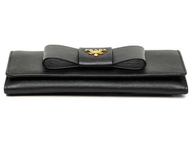 Prada Black Saffiano Lux Bow Continental Wallet - view 3