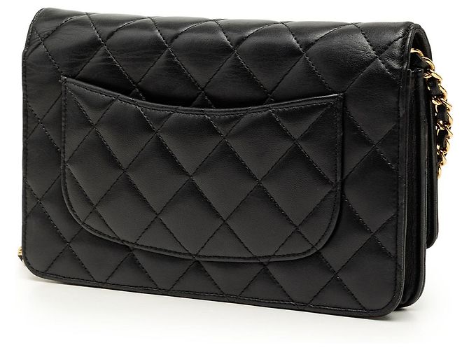 Wallet On Chain Portafoglio Chanel Black CC in agnello trapuntato con catena Nero - vista 2