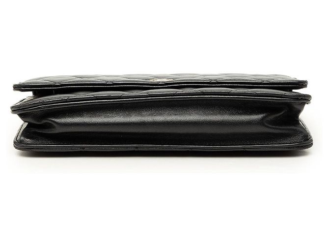 Wallet On Chain Portafoglio Chanel Black CC in agnello trapuntato con catena Nero - vista 3