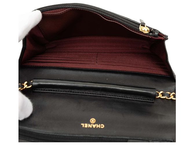 Wallet On Chain Portafoglio Chanel Black CC in agnello trapuntato con catena Nero - vista 4