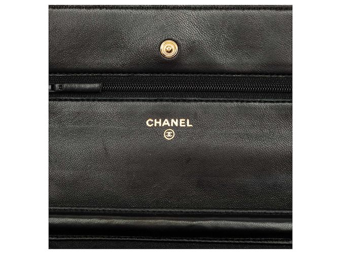 Wallet On Chain Portafoglio Chanel Black CC in agnello trapuntato con catena Nero - vista 5