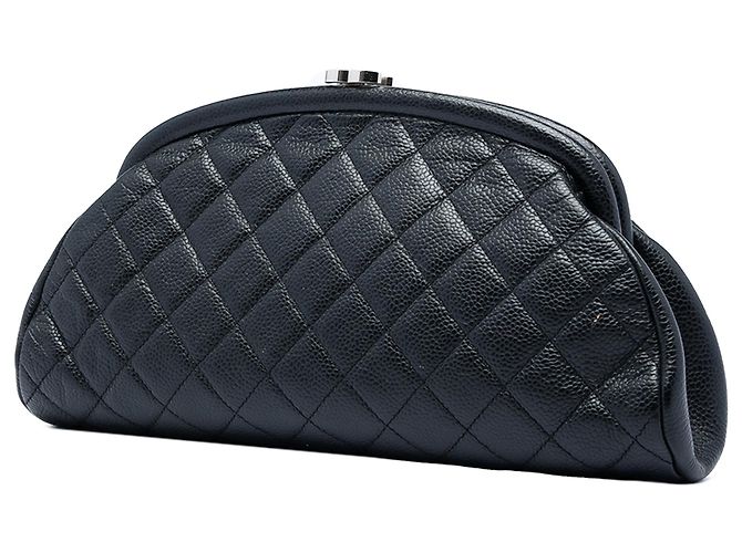 Clutch Chanel Black Quilted Caviar Timeless Kisslock Nero - vista 2