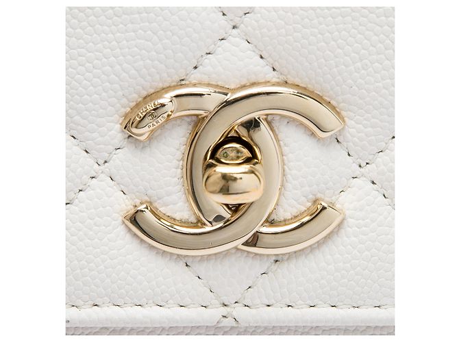 Chanel White Small Quilted Caviar Business Affinity Top Handle Flap Blanco - vista 5