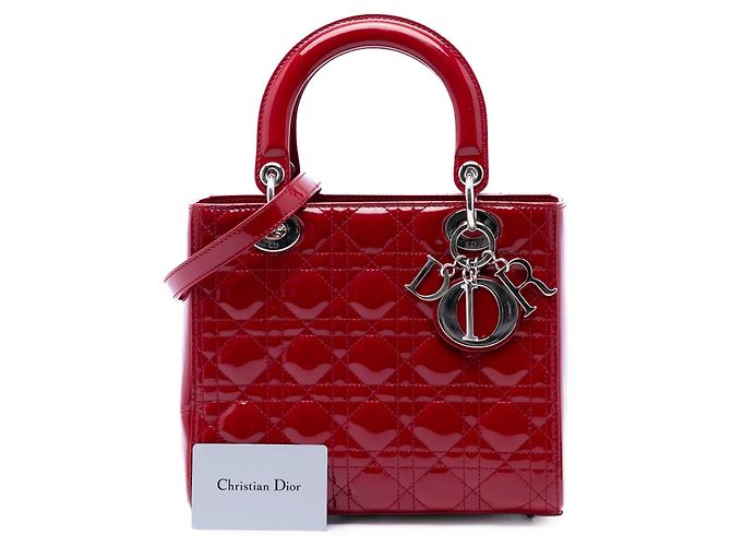 Lady Dior Cannage Dior rot Lackleder Medium Bordeaux - Ansicht 7