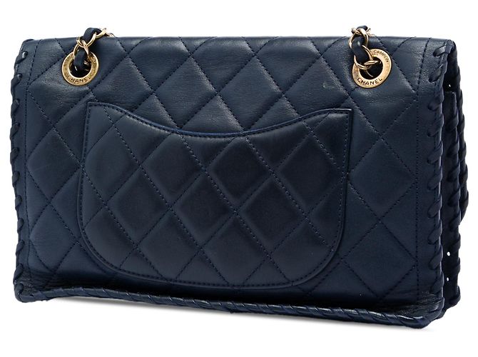Chanel Blue Medium Quilted Iridescent Calfskin Happy Stitch Flap Blu navy - vista 2