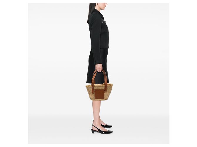 Borsa Tote LOEWE Beige Small Raffia Anagram - vista 6