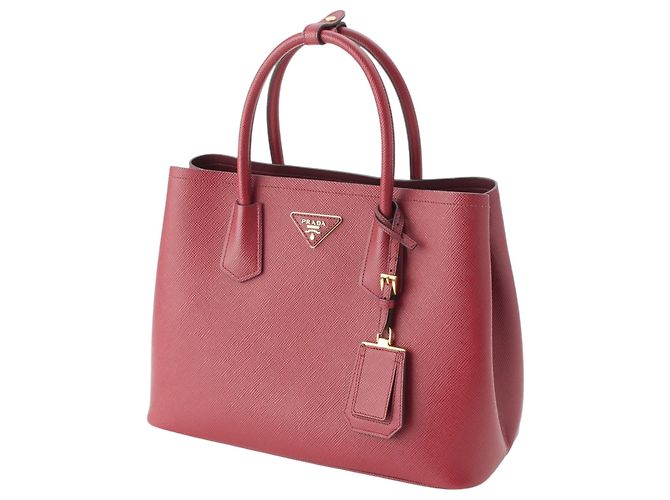 Prada Red Medium Saffiano Cuir Double Satchel Rosso Bordò - vista 2