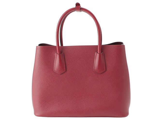 Prada Red Medium Saffiano Cuir Double Satchel Rosso Bordò - vista 4