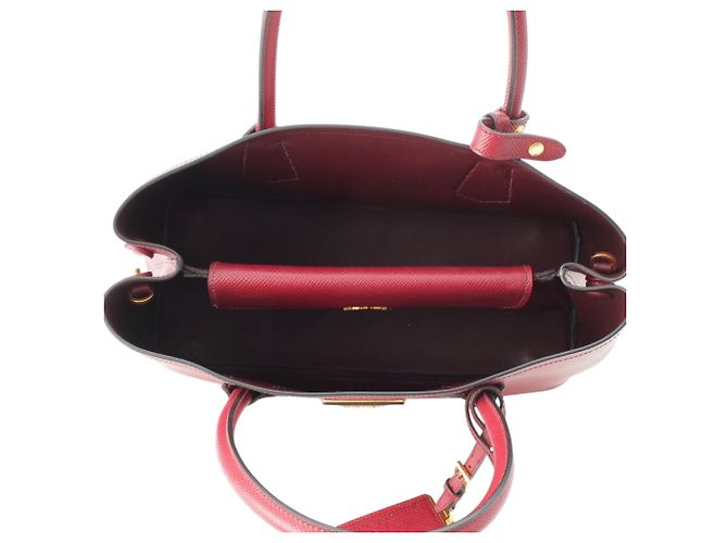 Prada Red Medium Saffiano Cuir Double Satchel Rosso Bordò - vista 6