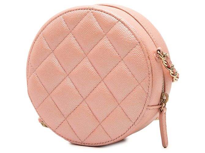 Chanel Pink CC gesteppte iridisierende Caviar Rund-Clutch mit Kette - Ansicht 2