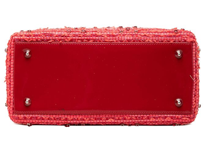 Lady Dior in tweed rosso misura Medium con frange e strass - vista 3