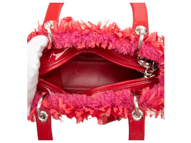 Lady Dior in tweed rosso misura Medium con frange e strass - vista 4