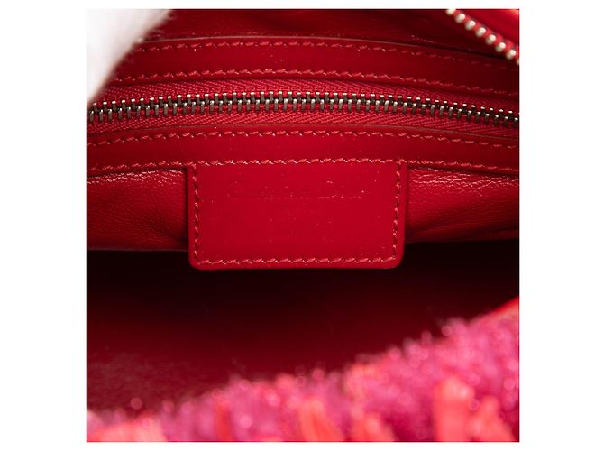Lady Dior in tweed rosso misura Medium con frange e strass - vista 5