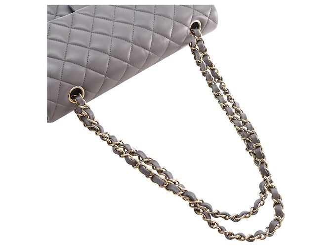 Chanel Gray Medium Classic Lambskin Double Flap Castaño Gris antracita - vista 14