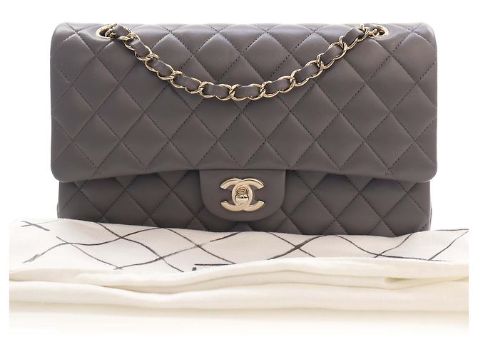 Chanel Gray Medium Classic Lambskin Double Flap Castaño Gris antracita - vista 15