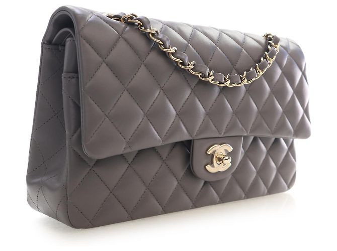 Chanel Gray Medium Classic Lambskin Double Flap Castaño Gris antracita - vista 2
