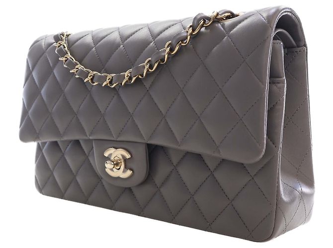 Chanel Gray Medium Classic Lambskin Double Flap Castaño Gris antracita - vista 3