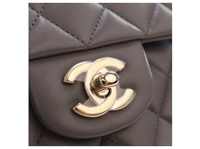 Chanel Gray Medium Classic Lambskin Double Flap Castaño Gris antracita - vista 8
