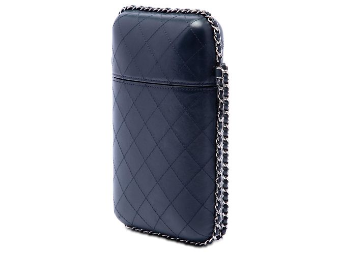 Chanel Blue CC gestepptes Lammleder mit Kette Handyhalter Blau Marineblau - Ansicht 2