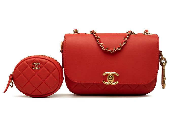 Chanel Rot gestepptes Kalbsleder mit Multi-Pouching-Klappe - Ansicht 7