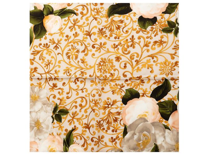 Sciarpa in seta Chanel Gold Camellia Baroque D'oro - vista 6