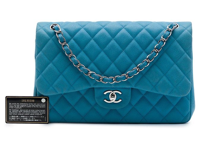 Chanel Blue Jumbo Classic Caviar Double Flap - vista 7