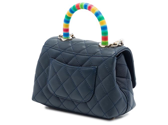 Chanel Blue Extra Mini gestepptes Lammleder Rainbow Coco Top Handle Tasche Blau Marineblau - Ansicht 2
