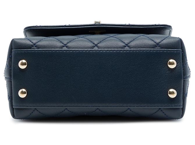 Chanel Blue Extra Mini gestepptes Lammleder Rainbow Coco Top Handle Tasche Blau Marineblau - Ansicht 3