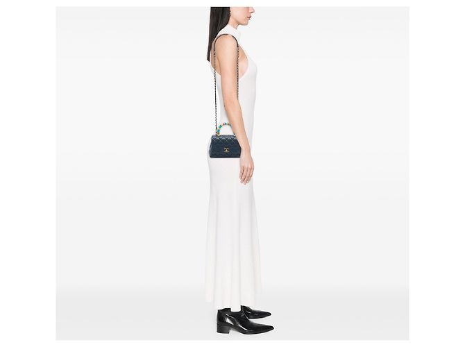 Chanel Blue Extra Mini gestepptes Lammleder Rainbow Coco Top Handle Tasche Blau Marineblau - Ansicht 6